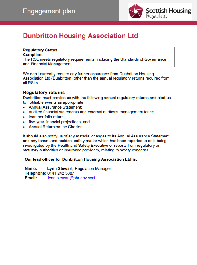 Scottish Housing Regulator - Engagement Plan 